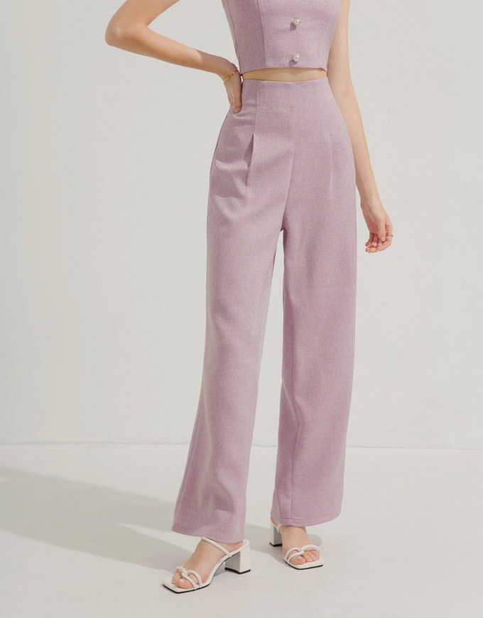 Floral Woolen Pleated Wide Trousers