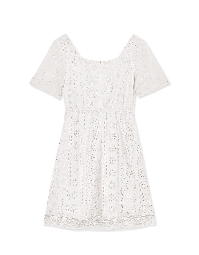 Square Neck Broderie Anglaise Lace Short Dress
