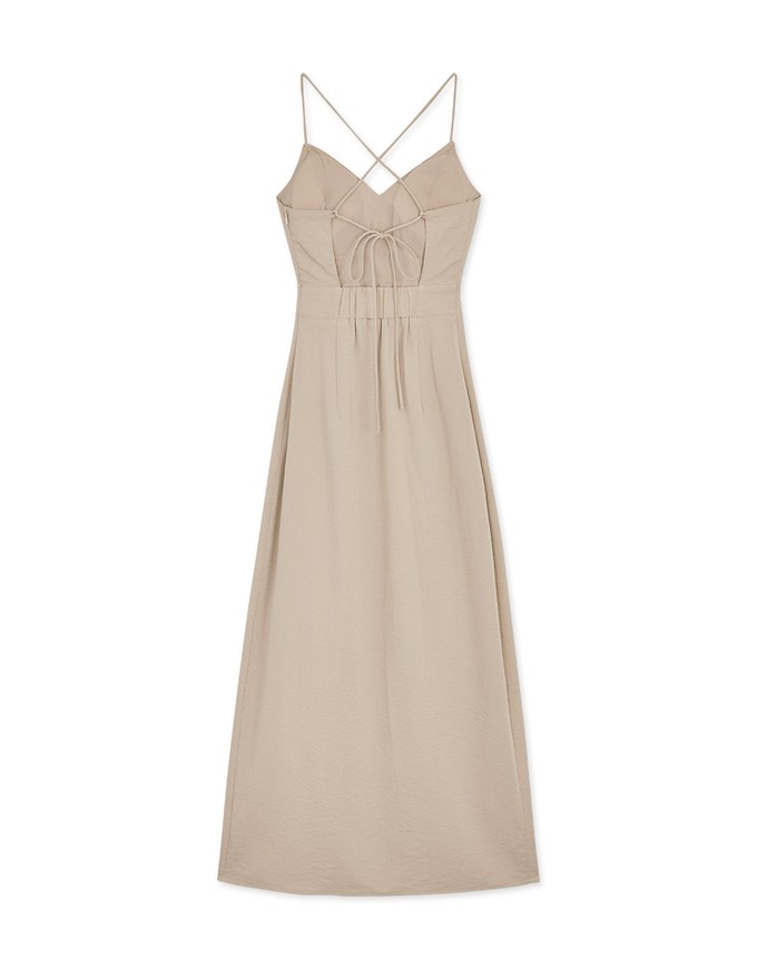 Wrinkle Waist Slit Long Dress (With Padding)