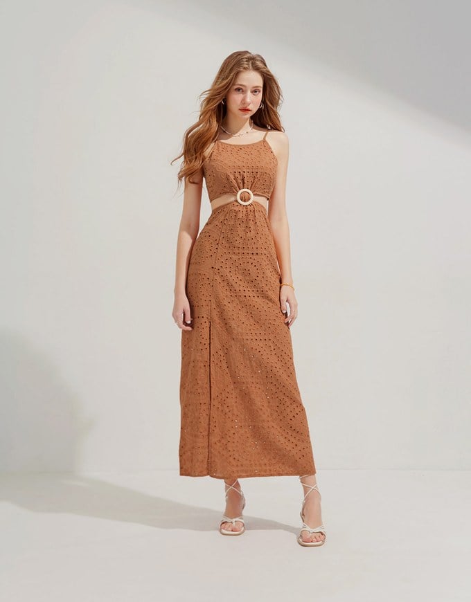 Waist Tie Hollow Long Dress (WithPadding)