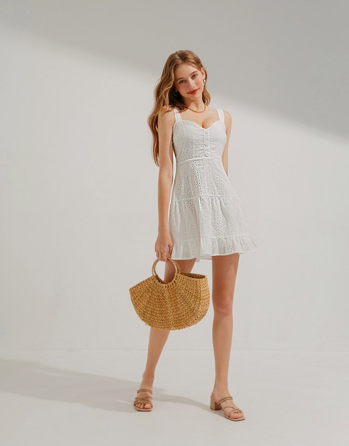 Broderie Anglaise Lace Vest Short Dress