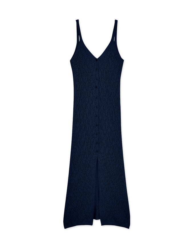 【MIKA Collaboration】 Hollow-out Button-up Slit Knitted Long Dress