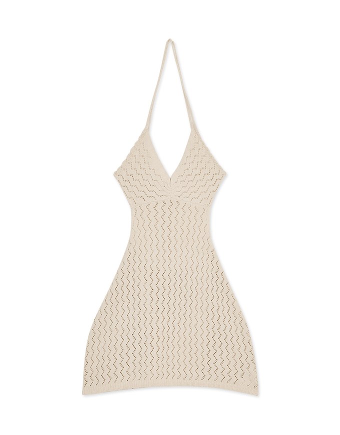 【MIKA Collaboration】 Hollow Slimming Strap Knitted Short Dress