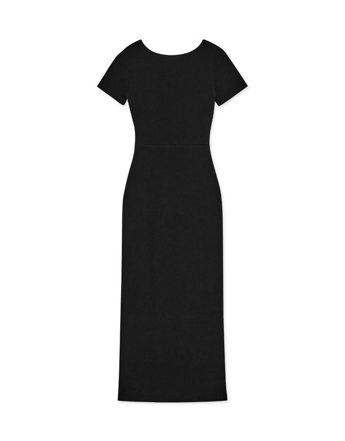 Push-Up Fitted Slit Knitted Long Dress