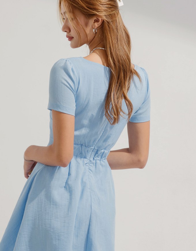 Heart Neck Pleated Mini Dress