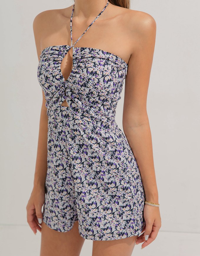 Floral Hollow Strap Jumpsuit(With Padding)