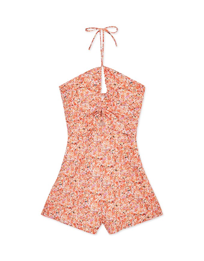 Floral Hollow Strap Jumpsuit(With Padding)