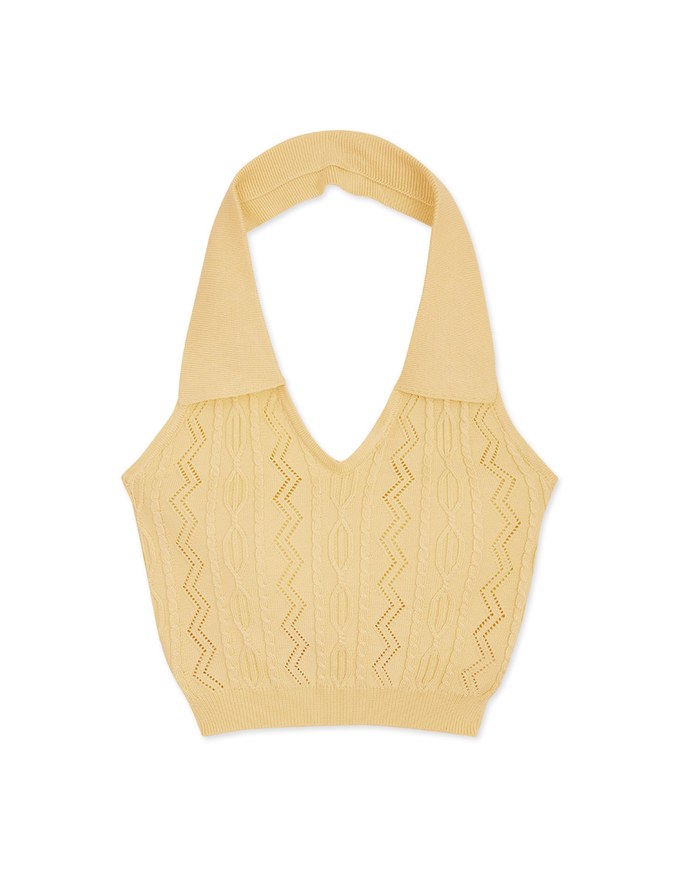 Lapel Knit Fitted Tank Top (With Padding)