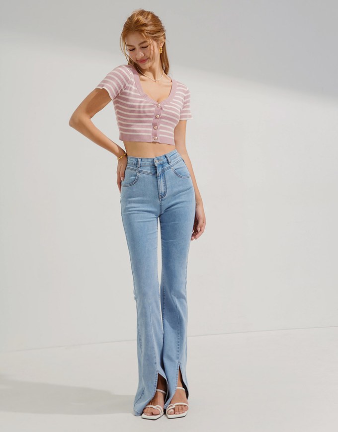 Striped Button-Breasted Knitted Top