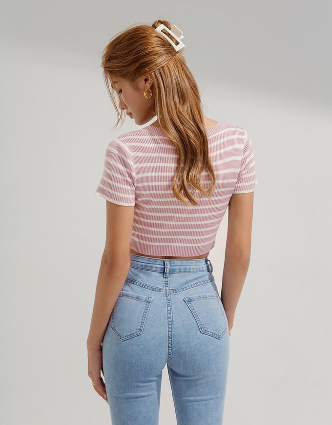 Striped Button-Breasted Knitted Top