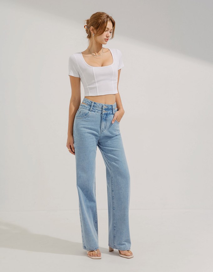 Square Neckline Ribbed Crop Top