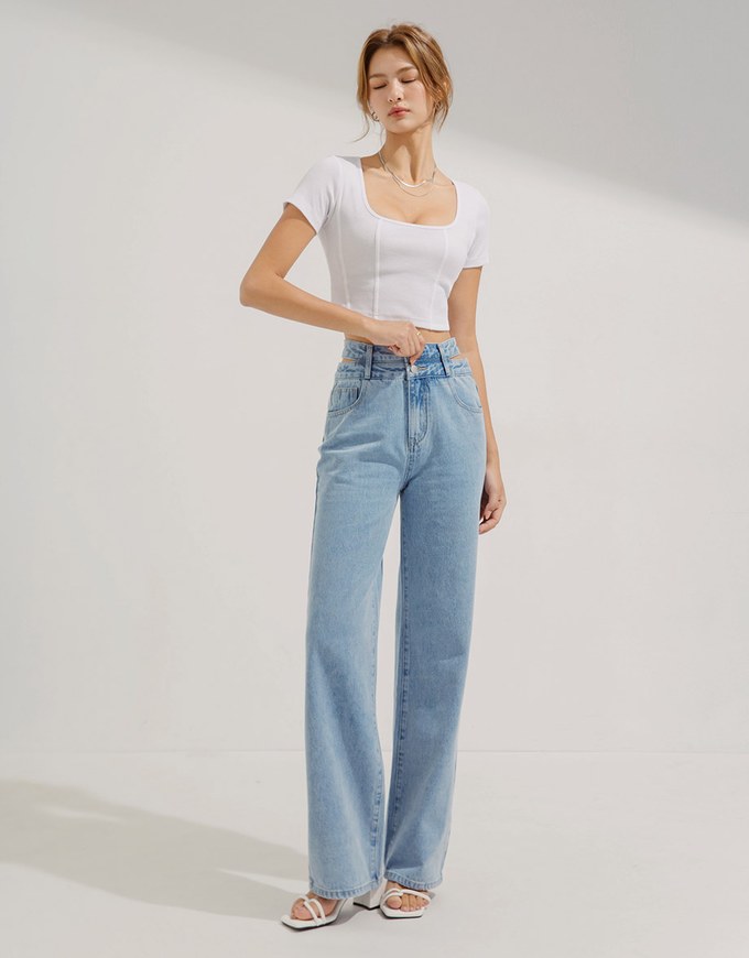 Square Neckline Ribbed Crop Top