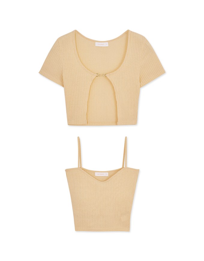 Two-Piece Gold Button Ribbed Crop Top (With Padding)