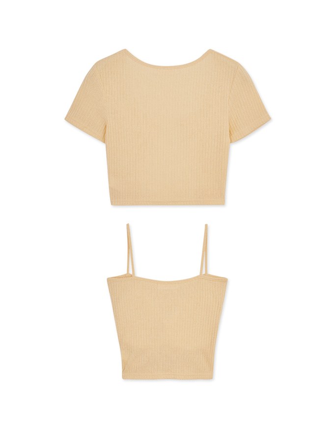 Two-Piece Gold Button Ribbed Crop Top (With Padding)