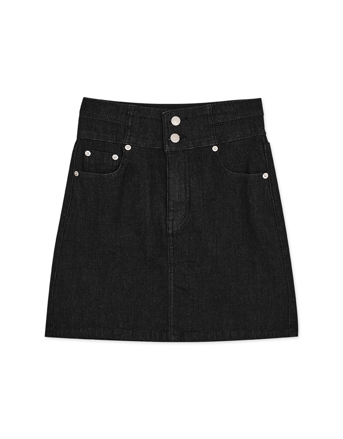 Stitched Double Buttonhigh Waist Denim Skirt