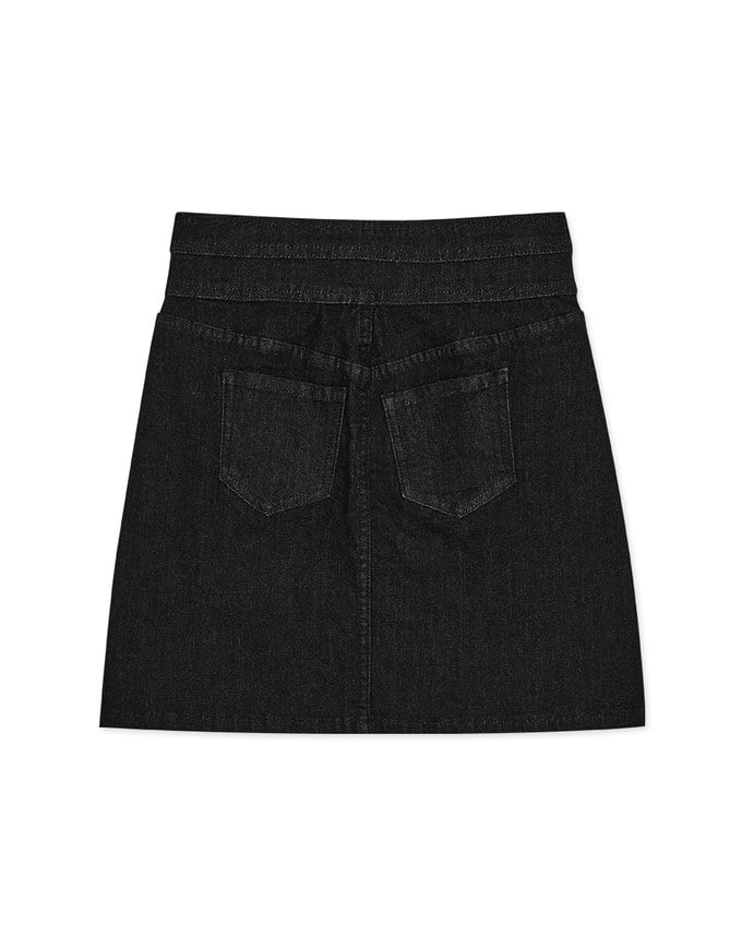 Stitched Double Buttonhigh Waist Denim Skirt