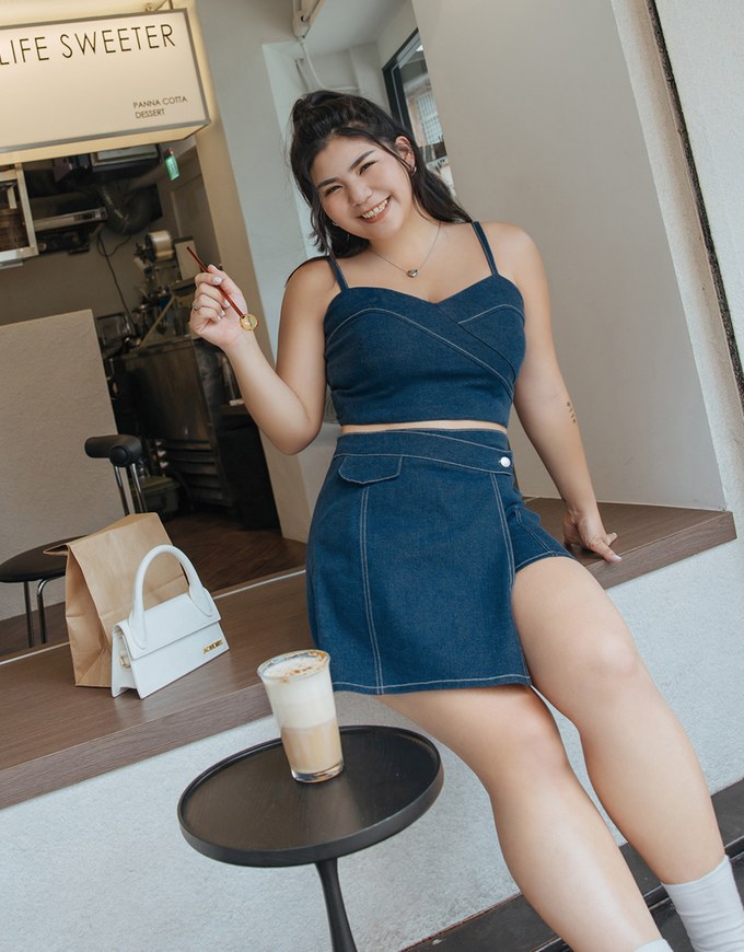 Denim Side Button Skorts