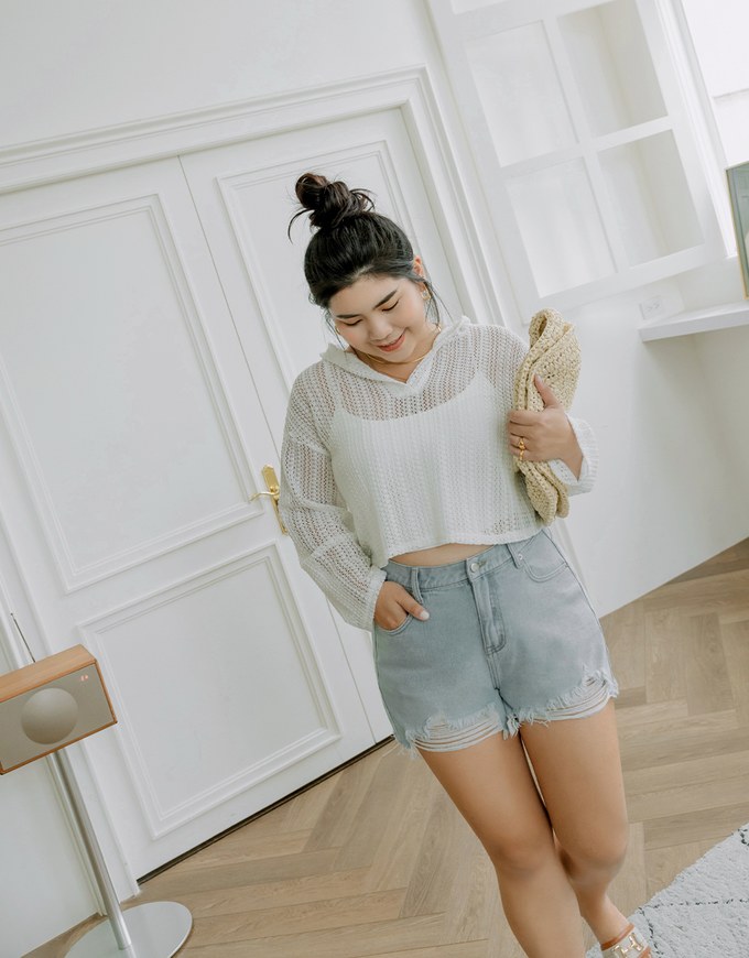 Distressed Hem Denim Shorts