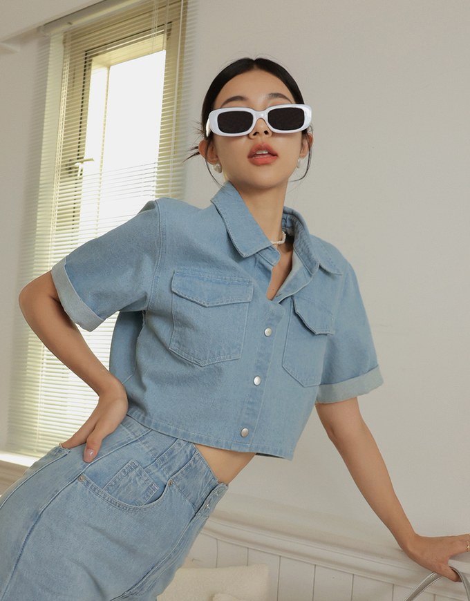 Button Up Denim Crop Top