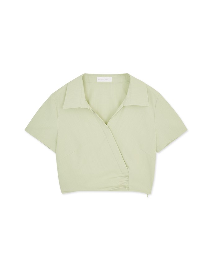 Slant Button Open Collar Top