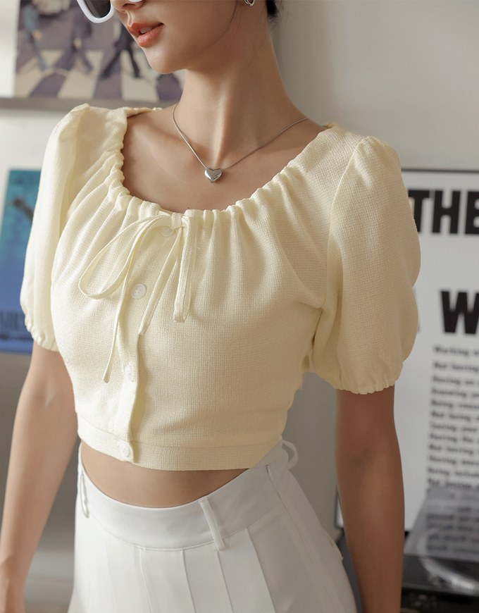 Elegant Tie Ribbon Short Sleeve Top