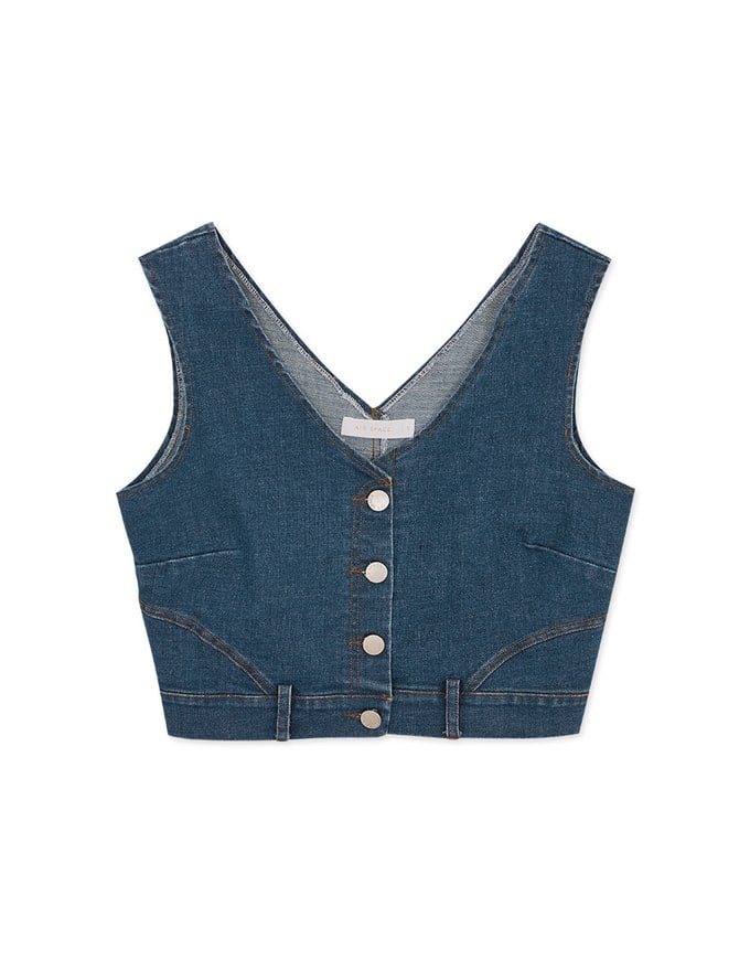 Edgy Buttoned Denim Twill Vest