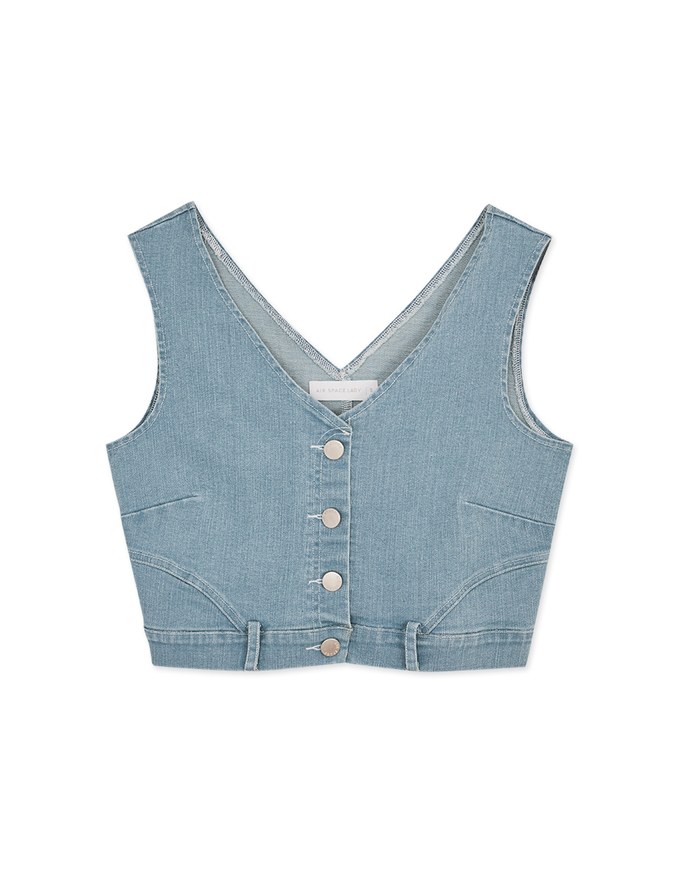 Edgy Buttoned Denim Twill Vest
