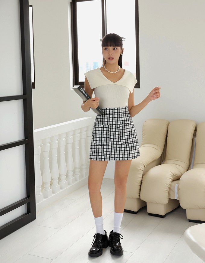 Tweed Checkered Color Skirt - AIR SPACE