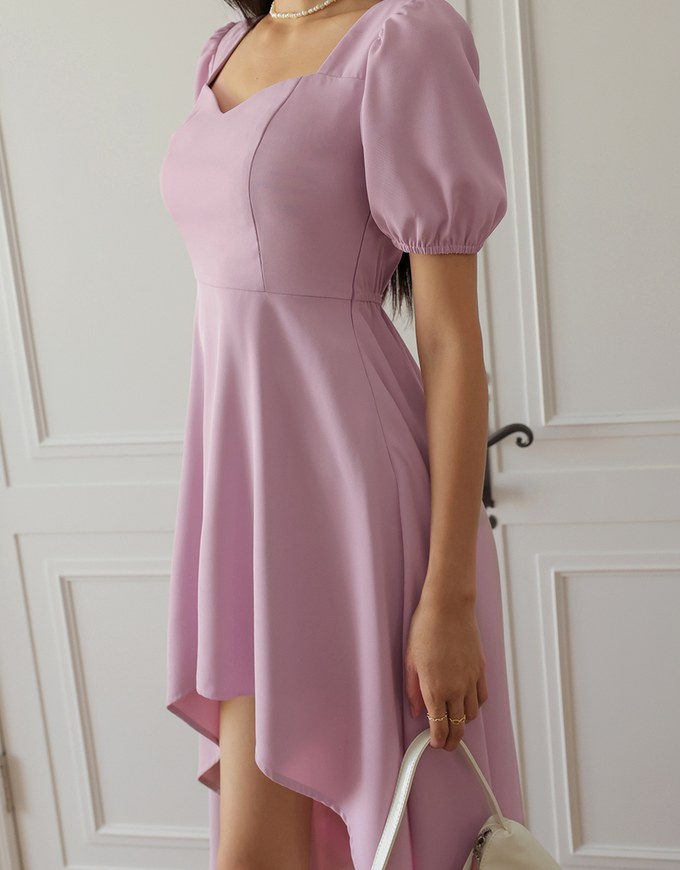 Puffed Sleeves And Irregular Hem Long Dress