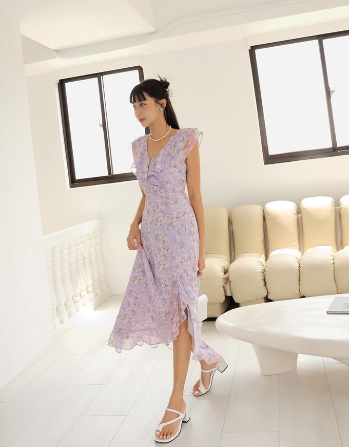 Romantic Irregular Hem Floral Maxi Dress