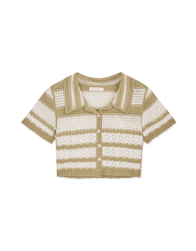 Striped Crochet Knit Blouse