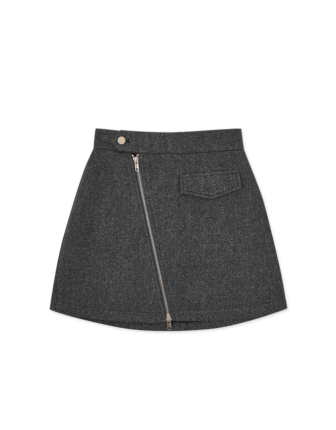Casual Double-Zip Woolen Mini Skirt