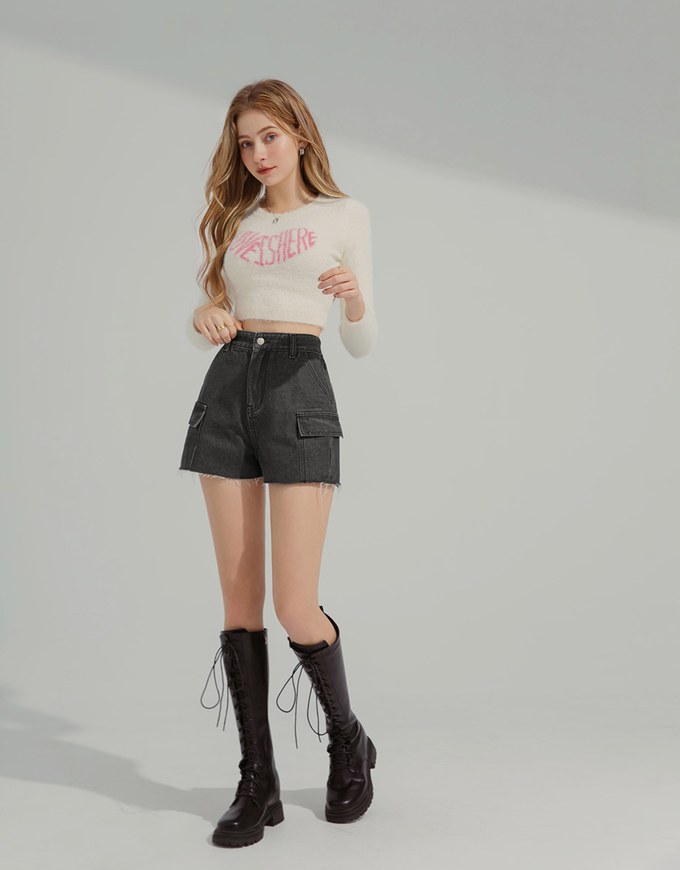 Drawstring Workwear Denim Shorts