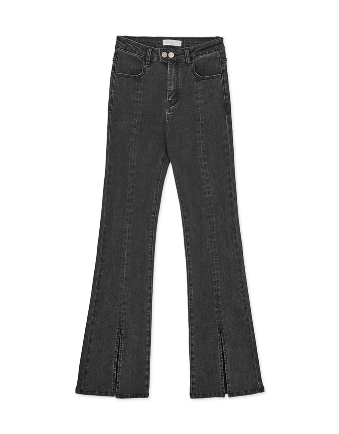 Double Button Slit Denim Trumpet Pants