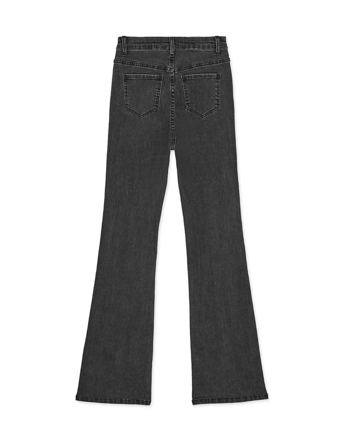 Double Button Slit Denim Trumpet Pants