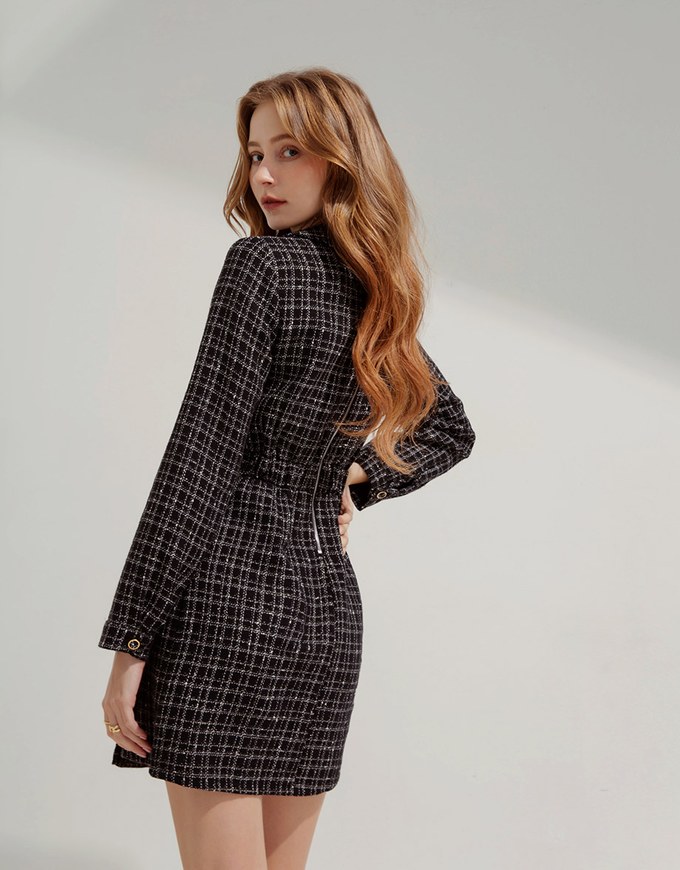 Temperament Lapel Classic Tweed Short Dress