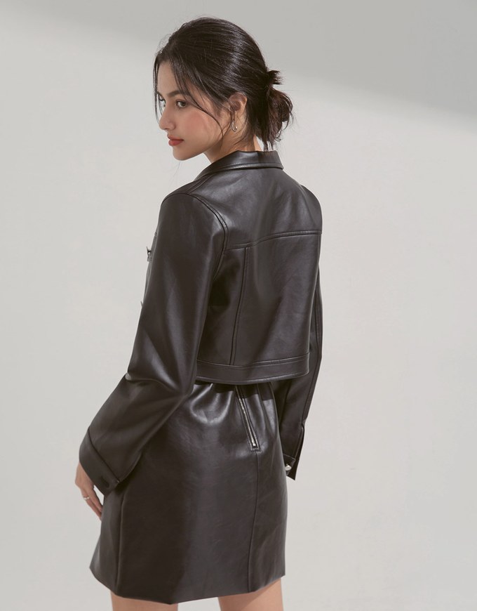 Matte Leather Cropped Jacket