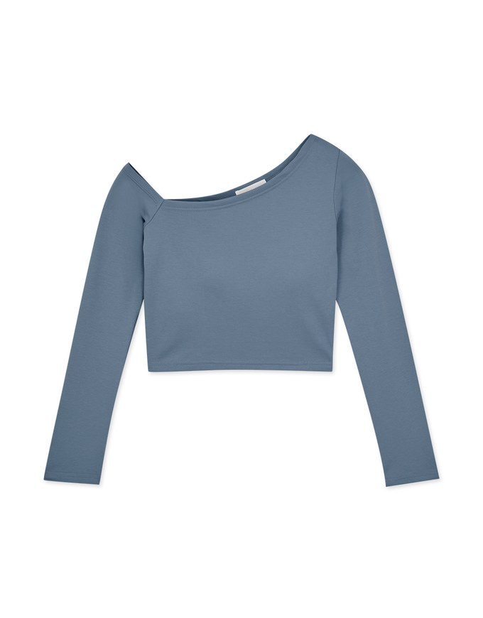 Sloping Shoulder Smooth Long Sleeve Top (With Padding)