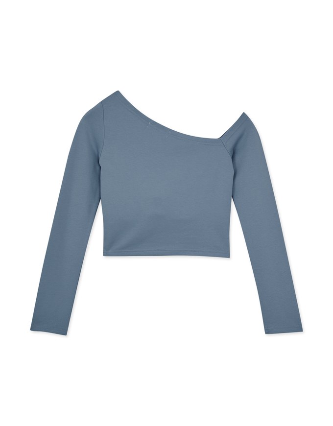 Sloping Shoulder Smooth Long Sleeve Top (With Padding)