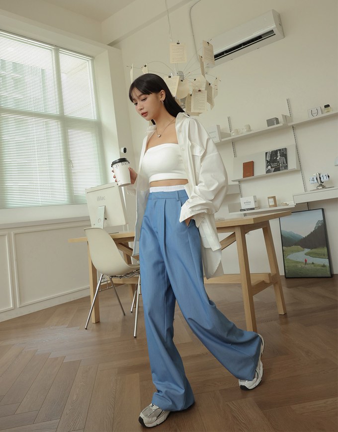 Double Layer Elasticated Pleated Wide Pants