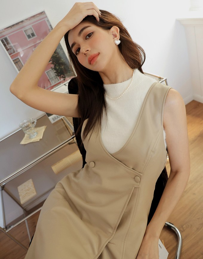 Buttoned Vest Mini Leather Dress
