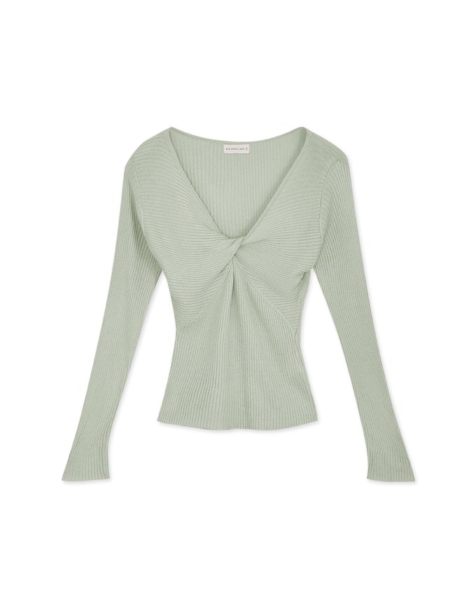 V Neck Twisted Cashmere Knit Top - AIR SPACE