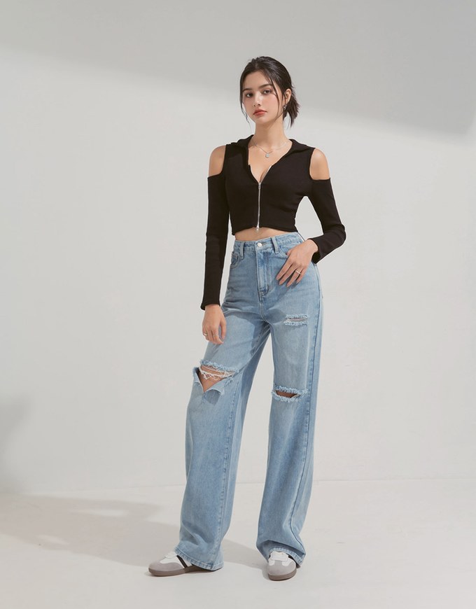 Sexy Off Shoulder Zipper Top