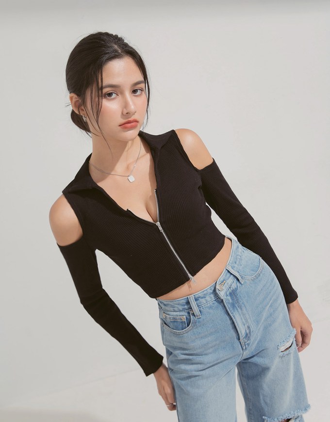 Sexy Off Shoulder Zipper Top