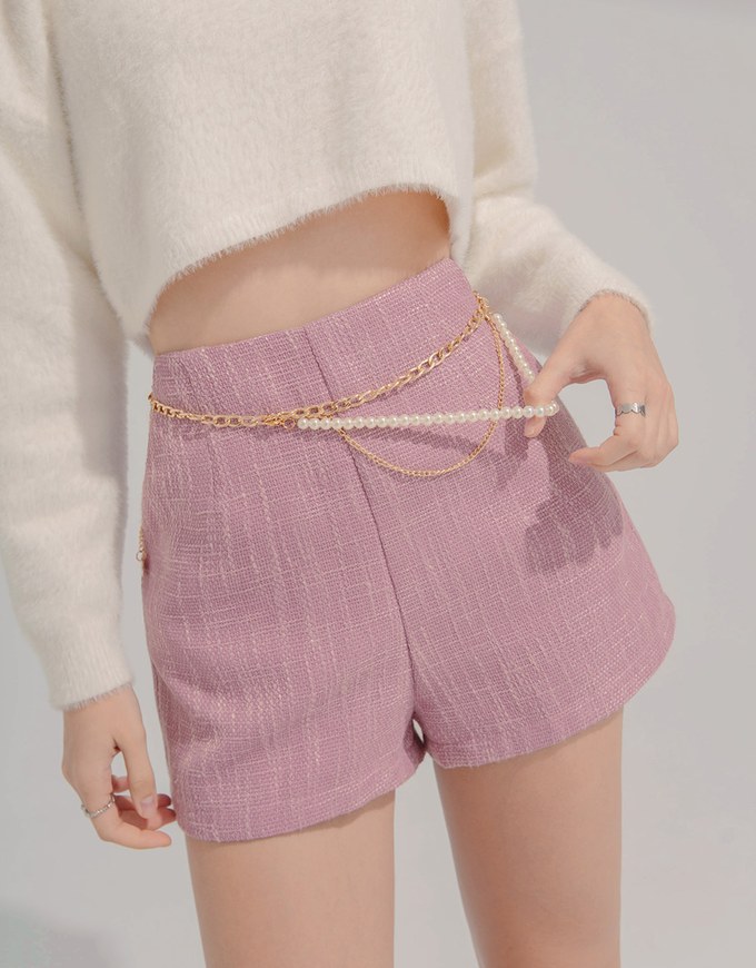 Pearl Tweed Shorts (With Waist Chain)