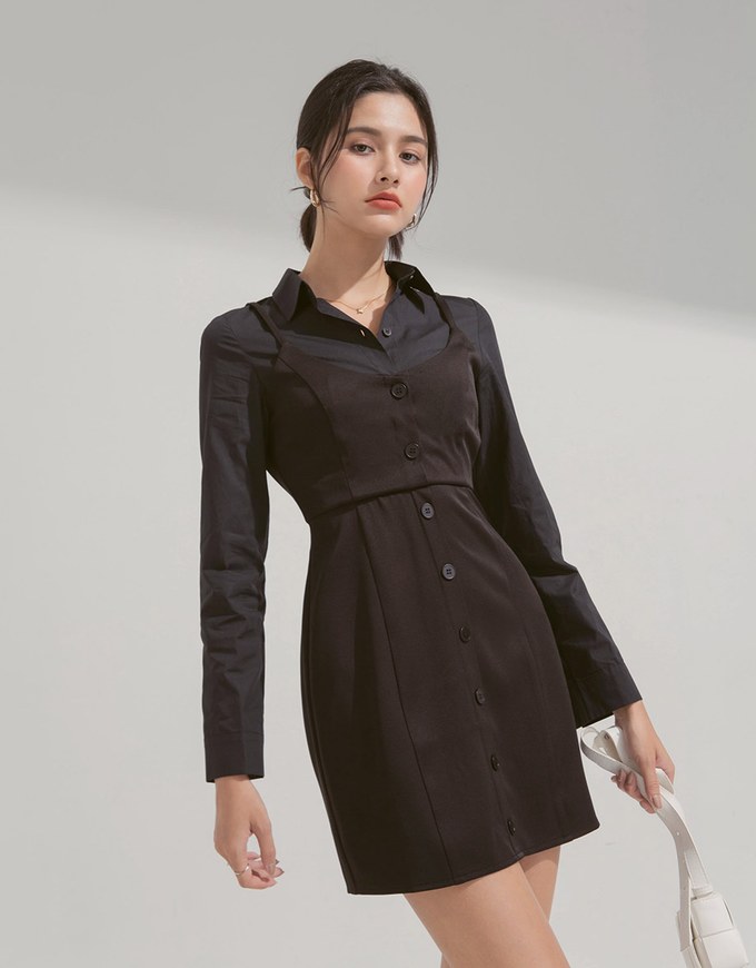 Fake Two-Piece Shirt Thin Shoulder Short Dress