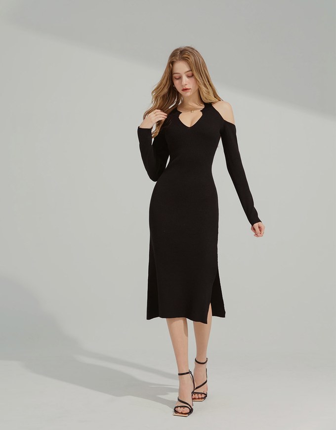 Off-shoulder Deep V Bodycon Long Dress