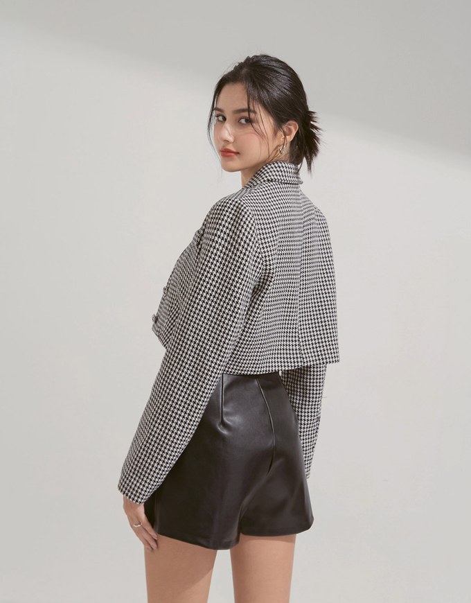 Retro Classic Houndstooth Short Coat