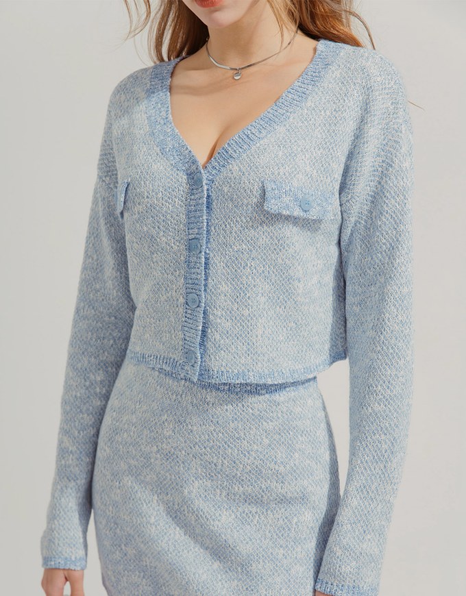 Flecked Tweed Knit Cardigan And Skirt Set Wear