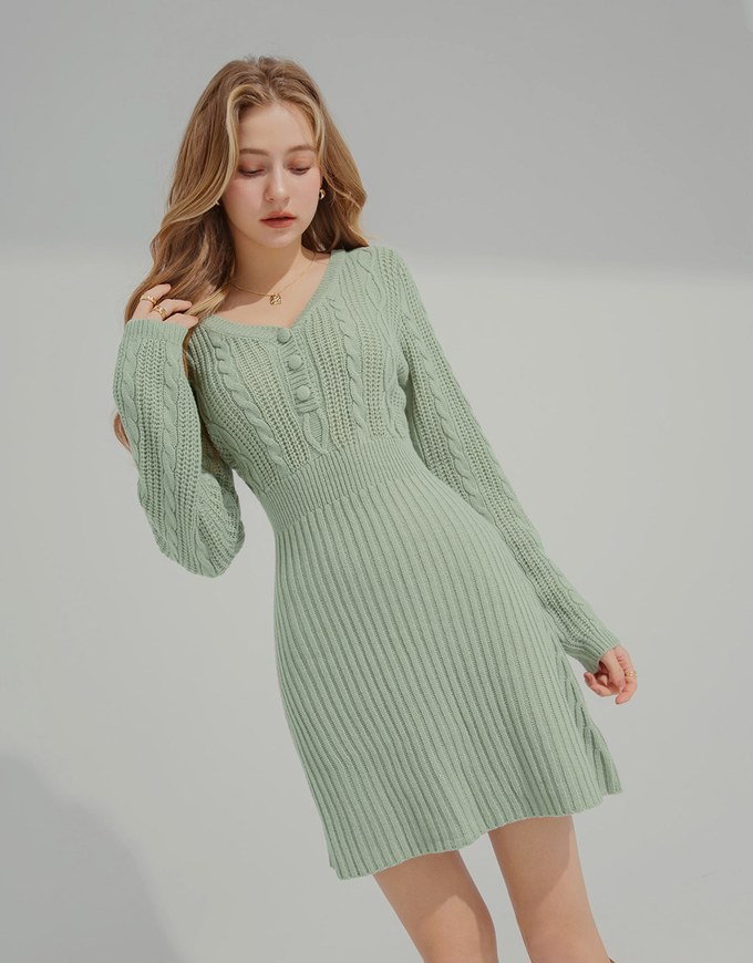 V-Neck Twisted Hips Short Dress